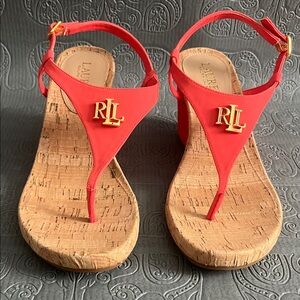 Lauren Ralph Lauren orange Cork Wedge Sandals